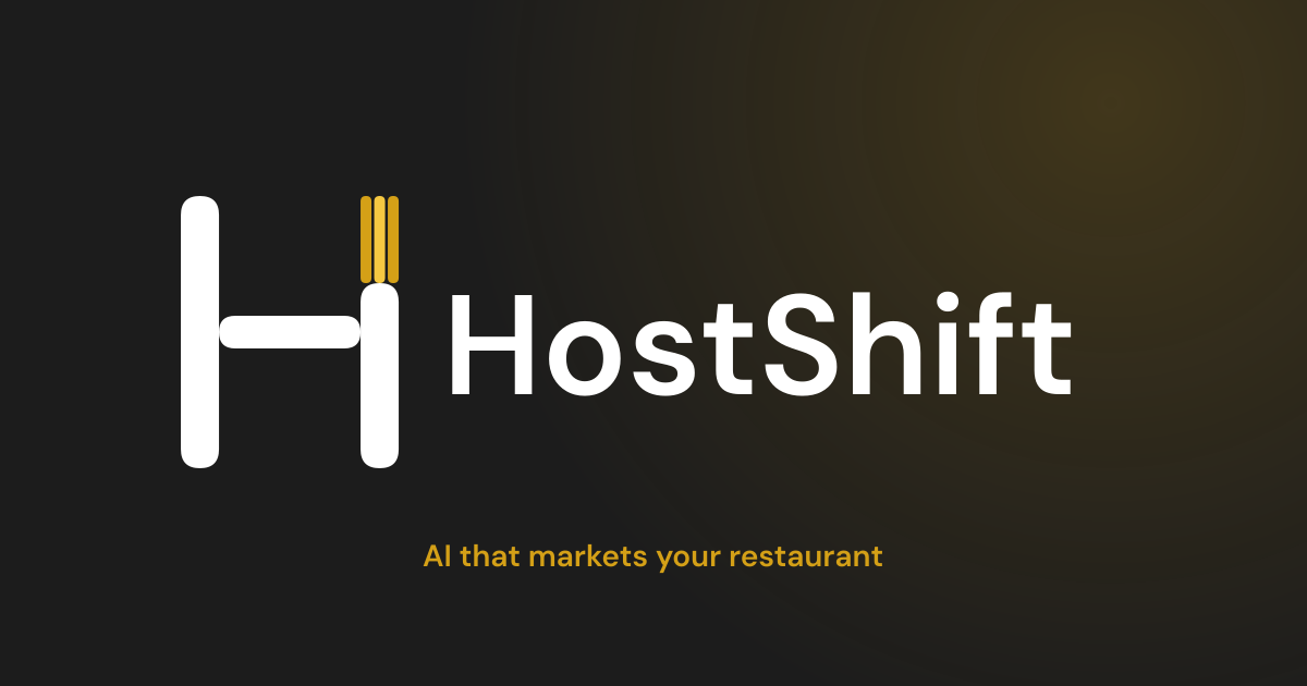 HostShift brand mark in charcoal and amber gold for a guide to independent restaurant marketing